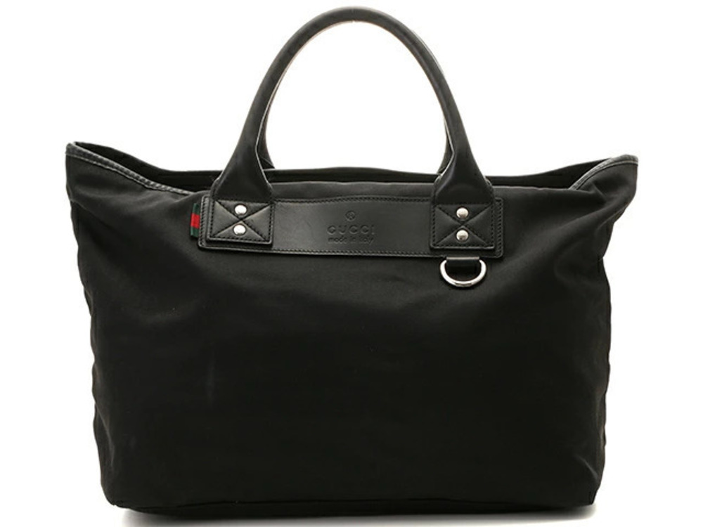 Gucci Sherry Tote Bag Black Canvas Calfskin